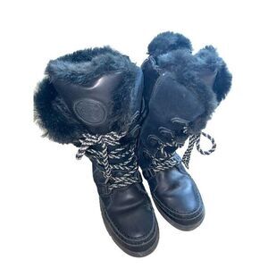Pajar Black Lace Up Boots with Fur Trim